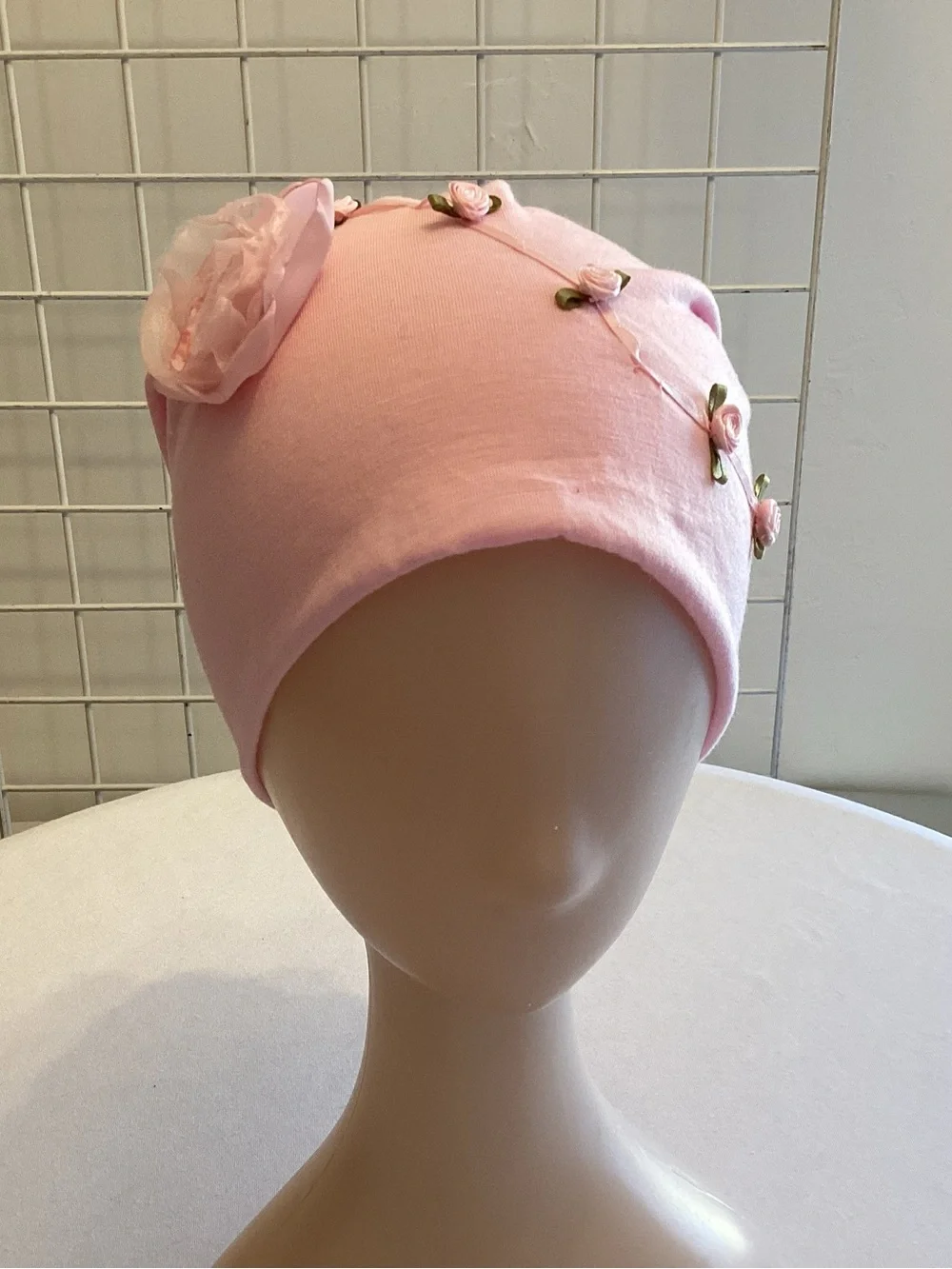 Pink Slouchy Beanie with Roses - Picture 4 of 5